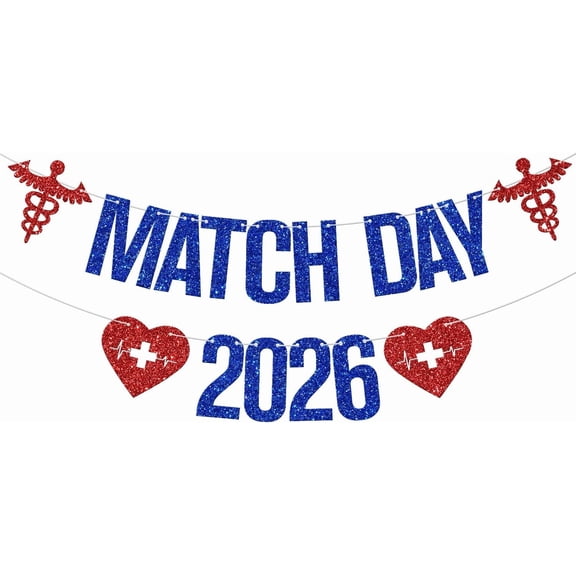 Match Day 2026 Banner, Happy Match Day Banner, Residency Match Day Party Decor, Medical School Graduation Party Decorations, Blue and Red Glitter
