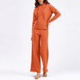 thumbnail image 3 of Women's Autumn Winter 2-Piece Knitted Set - Hoodie + Wide Leg Pants, Solid Color, Elastic Waist, One Size, 3 of 5