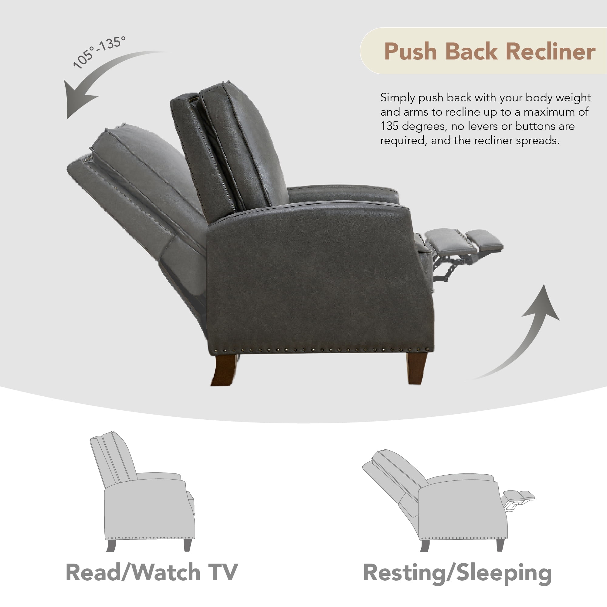 CHITA Recliner Chairs for Adults Single Sofa Chair for Living Room Faux Leather Push Back Recliner,Black