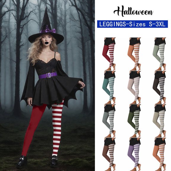FRSASU Halloween Leggings for Women Striped Printed leggings High Waisted Tummy Control Activewear Workout casual pants Yellow