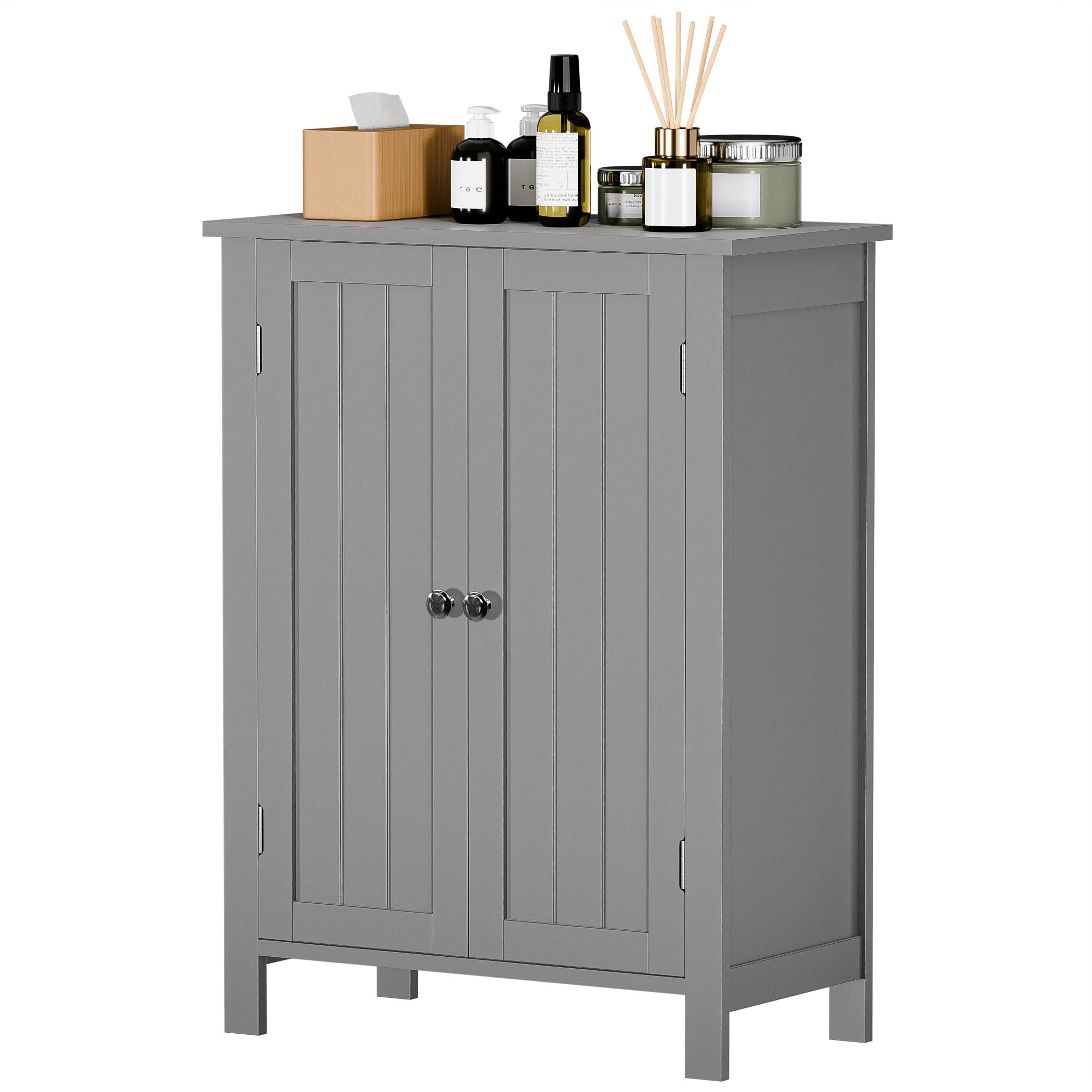 ZENY Wooden 2 Door Bathroom Cabinet Storage with 3 Shelves Free Standing 31.5" H, Gray