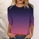 thumbnail image 2 of moda de las mujeres casual cuello redondo manga 3/4 suelta impresa camiseta señoras top púrpura/xl, 2 of 5