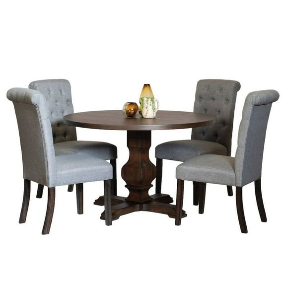 FurniFact Gray Round Dining Table Set for 4 with Chairs, Ideal for Kitchen Spaces