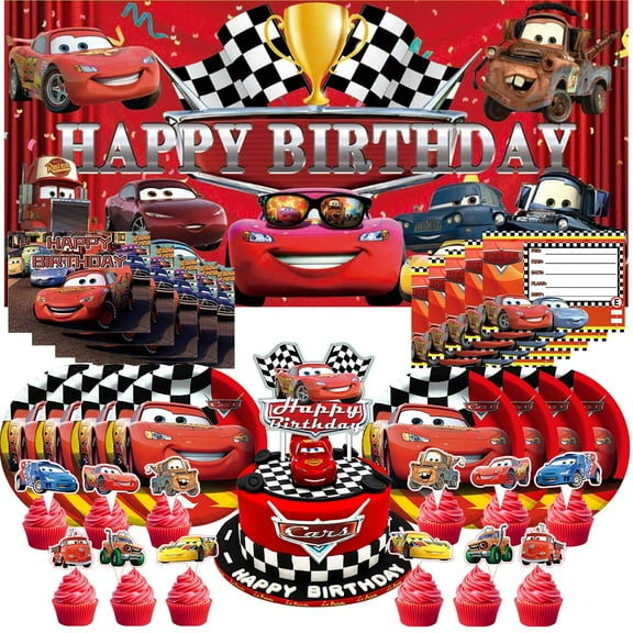 Cars McQueen Invitation Cards Invite Party Supplies Decor Decorations Banner Plates Background Fans Backdrop