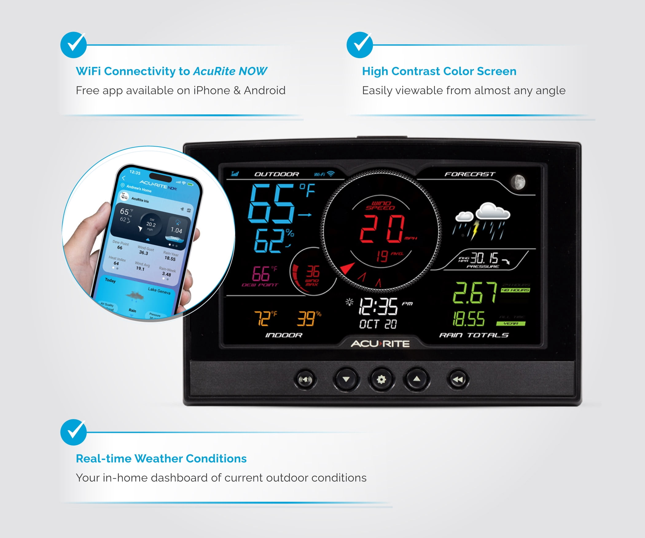 AcuRite Iris (5-in-1) WiFi Weather Station, Remote Monitoring of Temperature, Humidity, and Wind Speed/Direction, Remote Monitoring via App (01544)