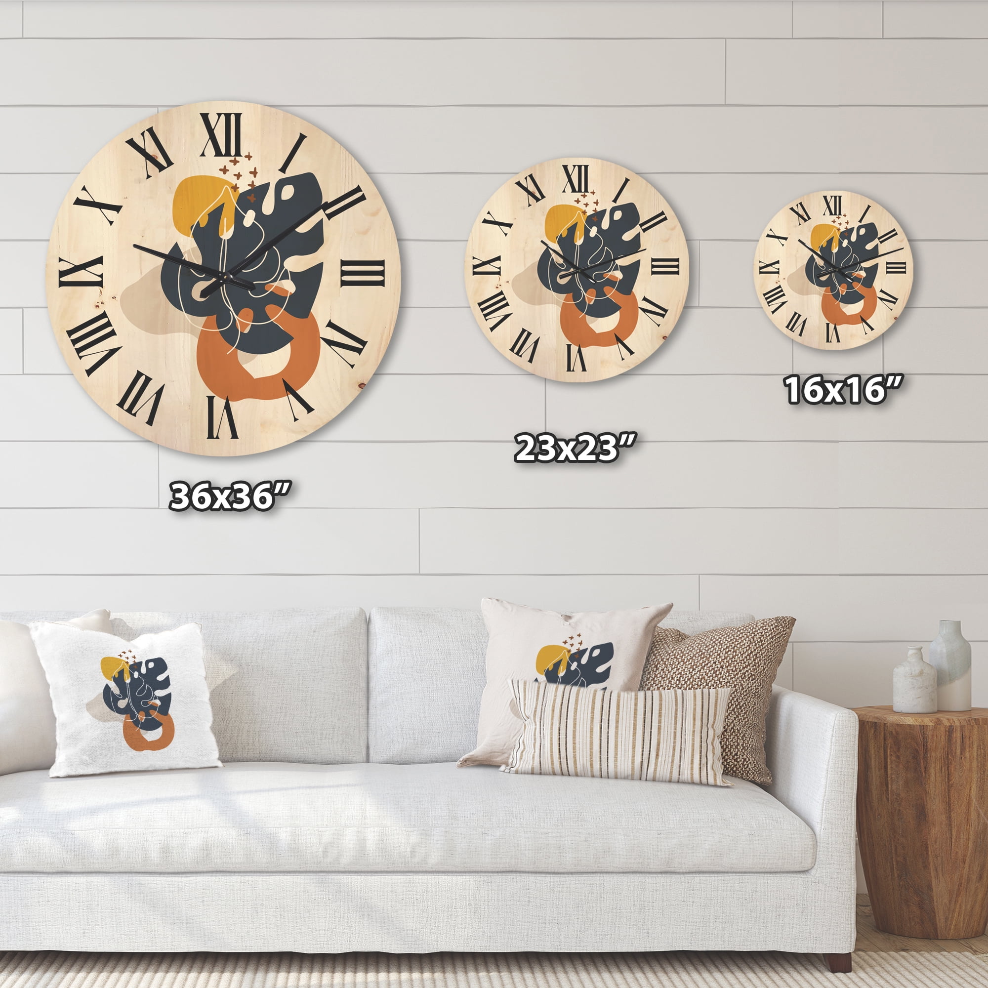 Designart 'Abstract Minimal Shapes Under Flowers IX' Modern Wood Wall Clock