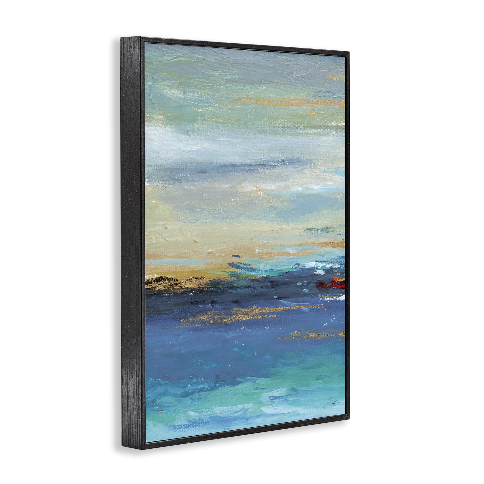 Stupell Industries Ombre Ocean View Abstract Painting Black Framed Art Print Wall Art, 20 x 30