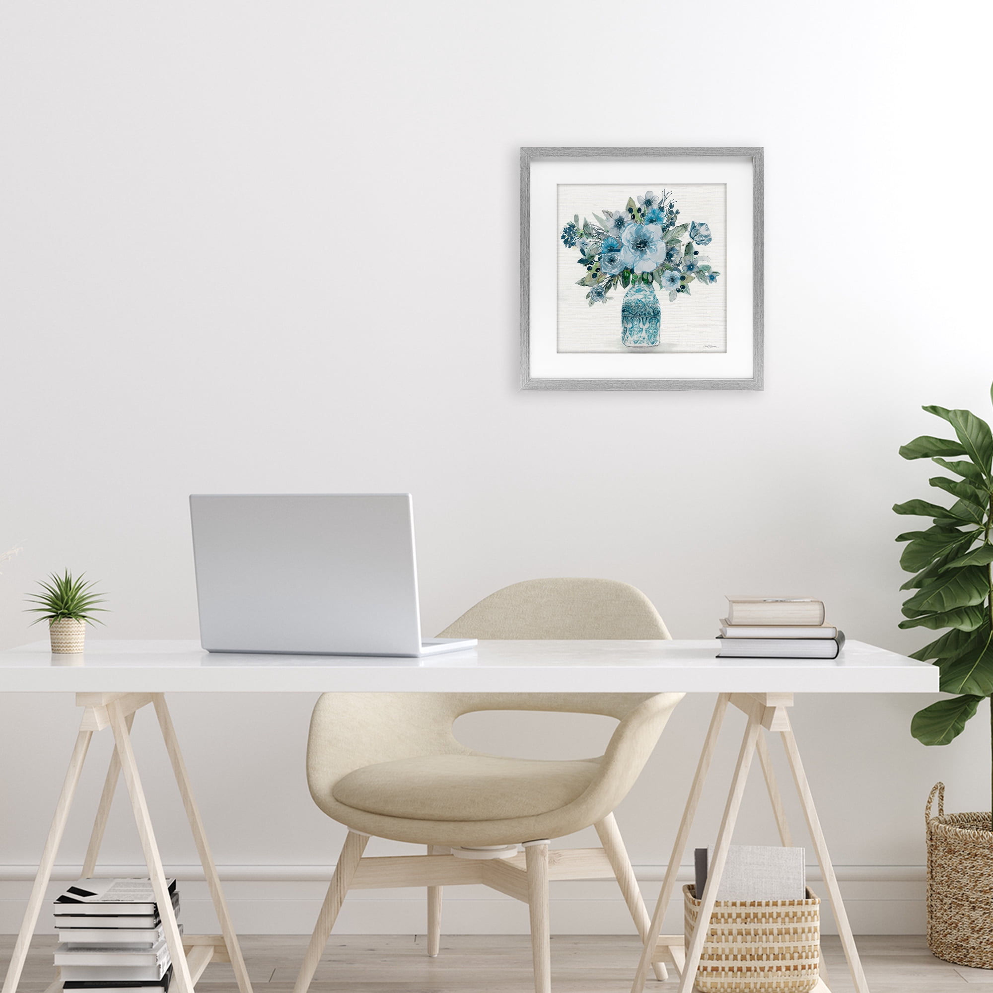 Stupell Industries Pastel Blue Botanical Bouquet Gray Framed Print Under Glass, design by Carol Robinson