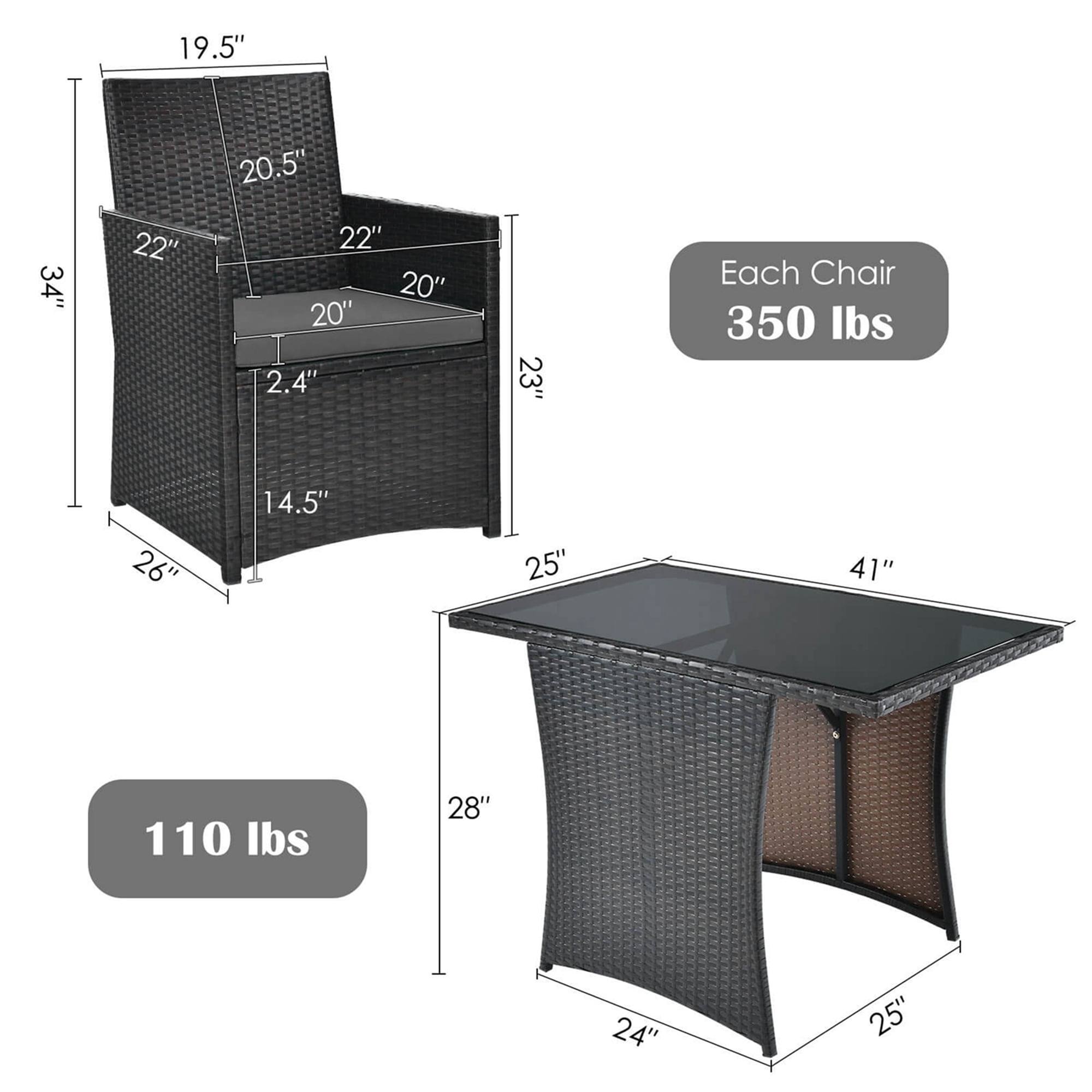 Costway 3-Piece Rattan Patio Furniture Set with Cushioned Sofa and Table, Gray