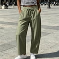 thumbnail image 2 of Tqcoqu Women's Wide Leg Casual Pants with Pockets,Linen Blend Elastic Drawstring Waist Cropped Loose Pants,Army Green Women's S-XXL, 2 of 10
