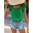 thumbnail image 6 of Women'S Square Neck Ruffle Short Sleeve Top Green XL, 6 of 8