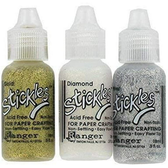 Stickles Glitter Glue Bundle of 3 Colors  Silver, Diamond, and Gold  Craft Glitter Glues