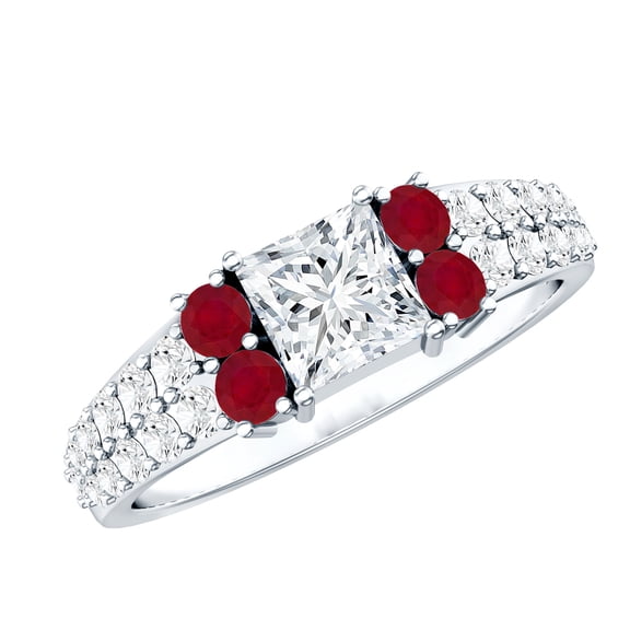 Rosec Jewels Lab Created Diamond Mens Engagement Ring with Ruby (Authentically Certified), 925 Sterling Silver, US 4.00