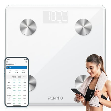RENPHO Digital Body Weight Scale, Body Composition Monitor Health Analyzer with Smartphone App, FSA HSA Eligible, White