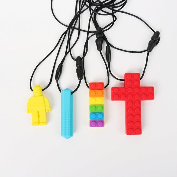 Collar sensorial para masticar para niños, niños y niñas, paquete de 4 collares de silicona para masticar para autismo, TDAH, masticar, morder, masticar motor oral para masticadores suaves TUNC Sencillez