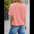 thumbnail image 4 of Camisetas de Verano con Cuello en V para Mujer, Blusas Casuales de Corta, Holgadas y Básicas. Rosa S, 4 of 9