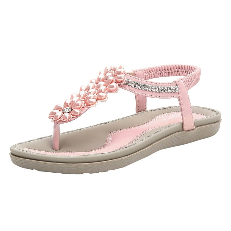 SEROYE Sandal Women Slippers Women Ladies Crystal Casual Flat Elastic Bohemian Beach Shoes Sandals (10, Pink), Women's