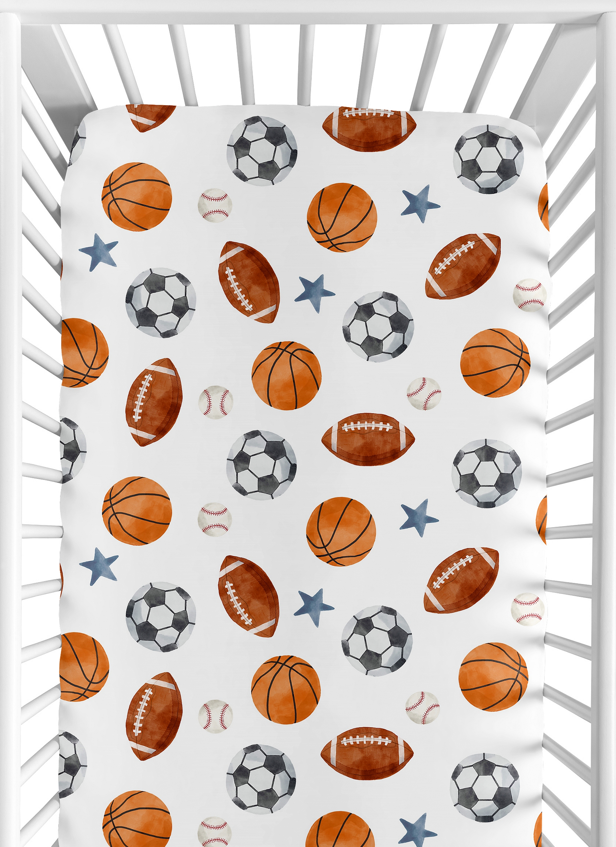 Sweet Jojo Designs Watercolor Sports Theme Boy Fitted Crib Sheets Set 2 Piece