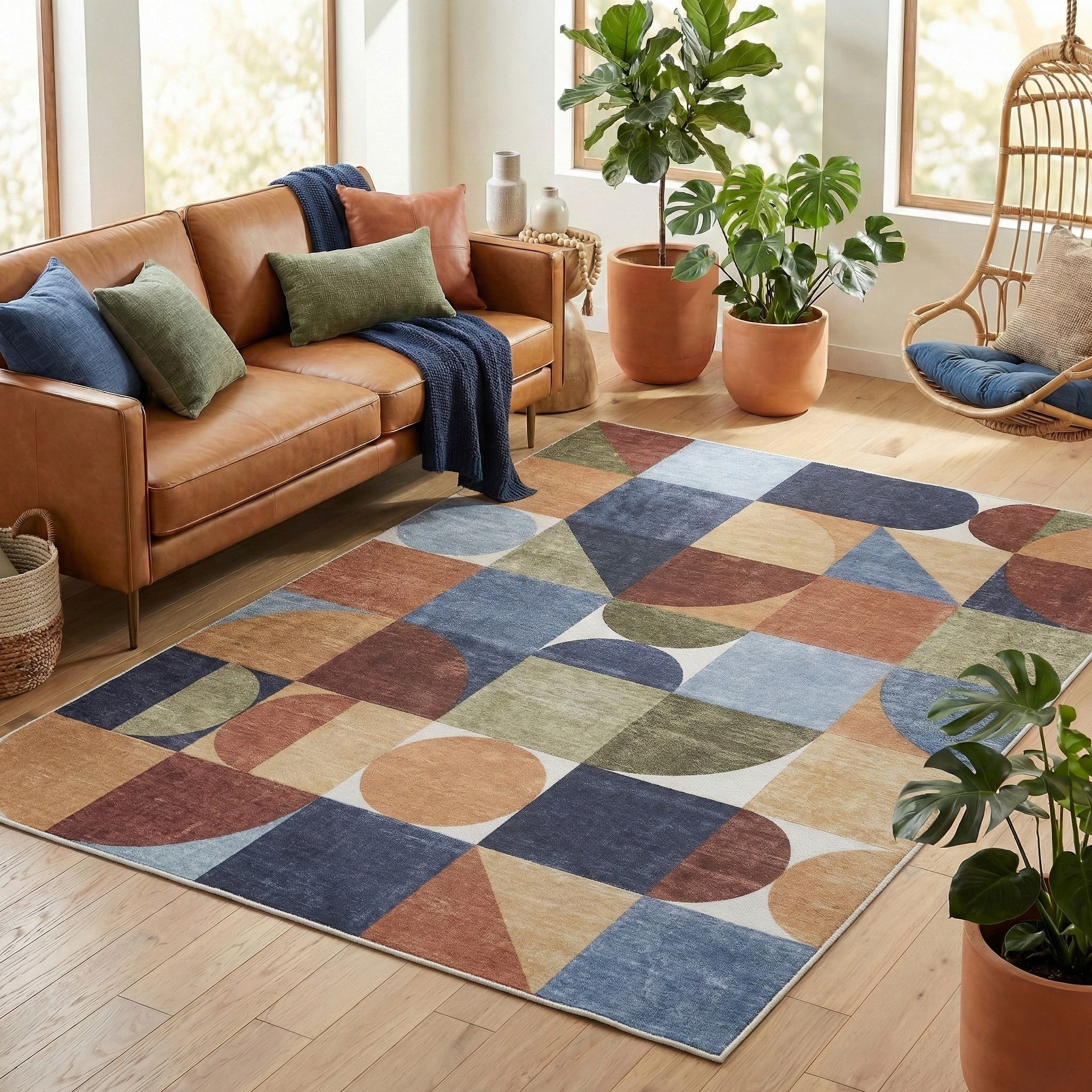 ReaLife Machine Washable Indoor Outdoor - Mat Rug Foldable Printed Thin Lightweight Cushioned Fade Resistant Patio Deck Dock Porch Pool Balcony Camping - Naya - Blue Red Green 4' x 6'