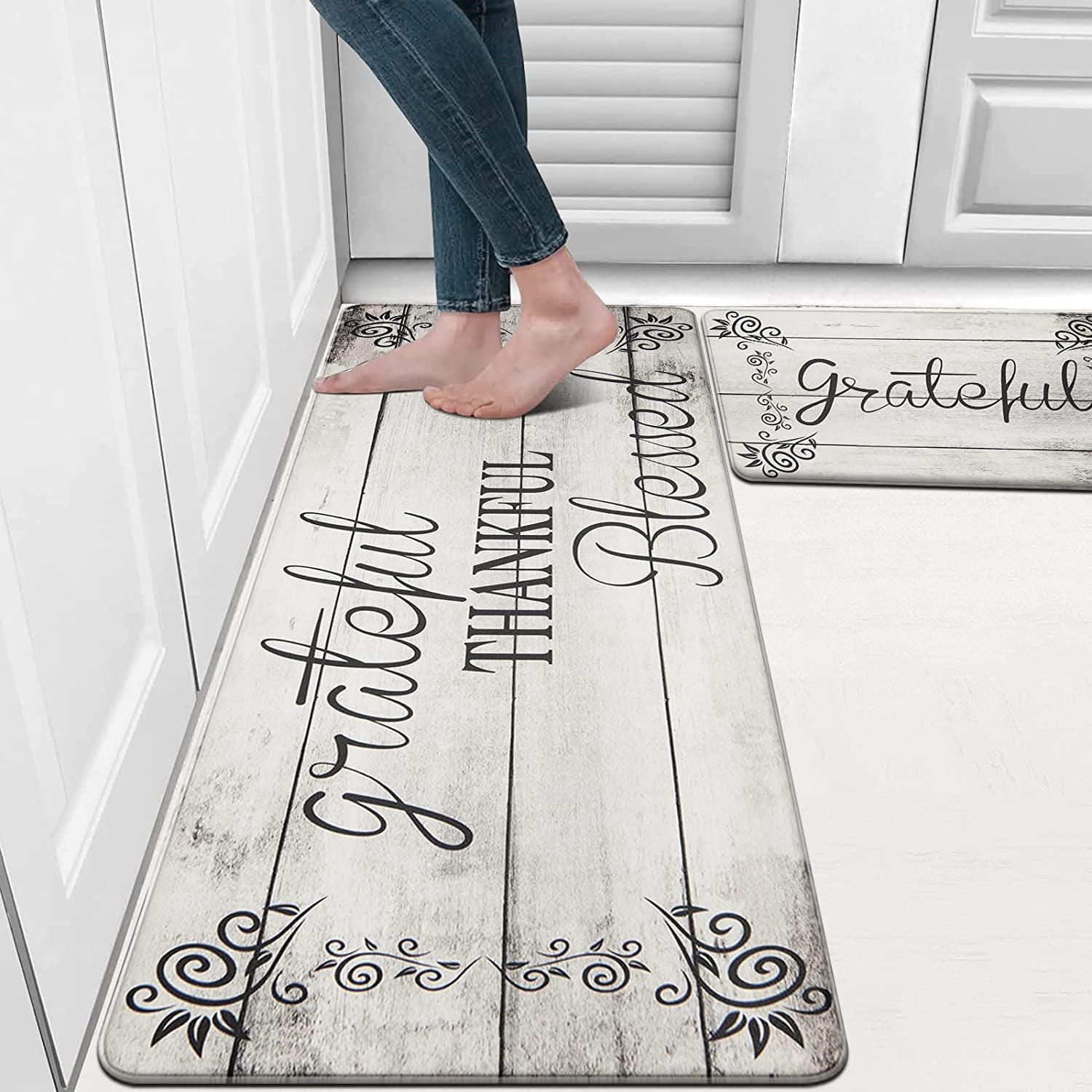 Set De Tapis De Cuisine 2 Pièces - Tapis De Sol Antidérapant - Gris Foncé - 43x122 Cm