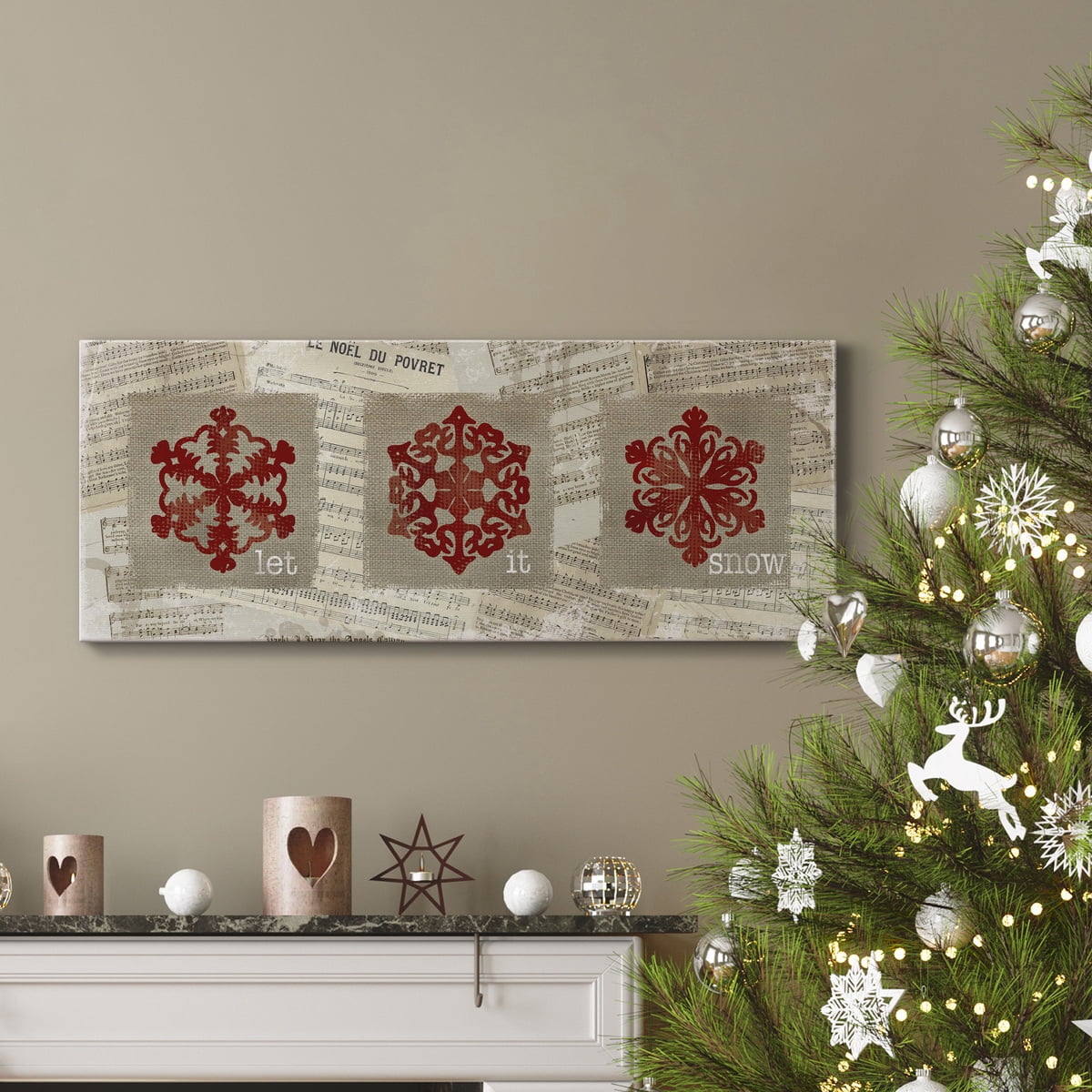 Burlap Music Snowflakes Premium Gallery Wrapped Canvas - Ready to Hang
