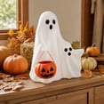 thumbnail image 2 of Halloween Cute Ghost Decor, Resin Ghost Lamp Figurine With Pumpkin Bucket for Spooky Halloween Tabletop Decor, 2 of 7