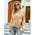 thumbnail image 4 of Women'S Ribbed Knit Cardigan, Pretty Daisy Button-Down Jacquard Knit Sweater Coat Camel S, 4 of 10