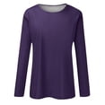 thumbnail image 2 of Duoif Hauts pour Femmes Col Rond Manches Longues Couleur Unie T-Shirt Décontracté T-Shirts pour Femmes Violet TG, 2 of 5