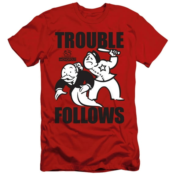 Monopoly Trouble Follows S/S Adult 30/1 T-Shirt Red