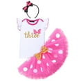 thumbnail image 2 of IBTOM CASTLE Toddler Baby Girls 1st 2nd 3rd Birthday Outfit Romper Top + Polka Dots Tutu Skirt + Headband Set for Cake Smash Photo Shoot 3 Years Hot Pink, 2 of 8
