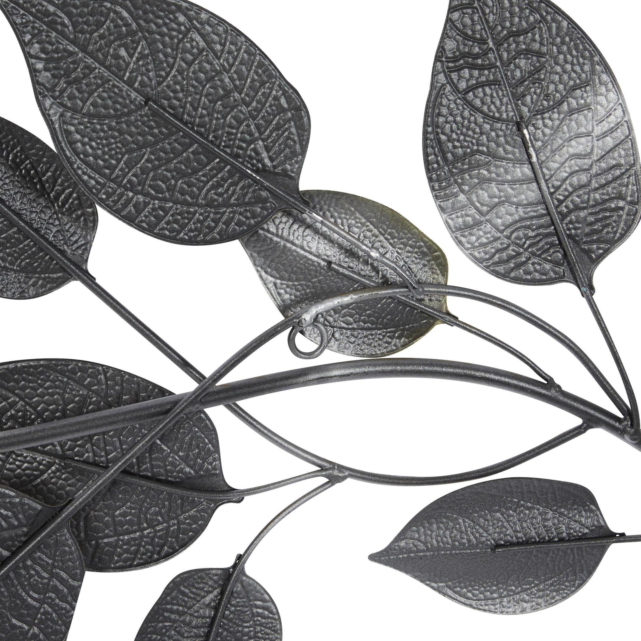 DecMode Timeless and Traditional Metal Leaves Wall Décor in Brown, 50"L x 15"H,