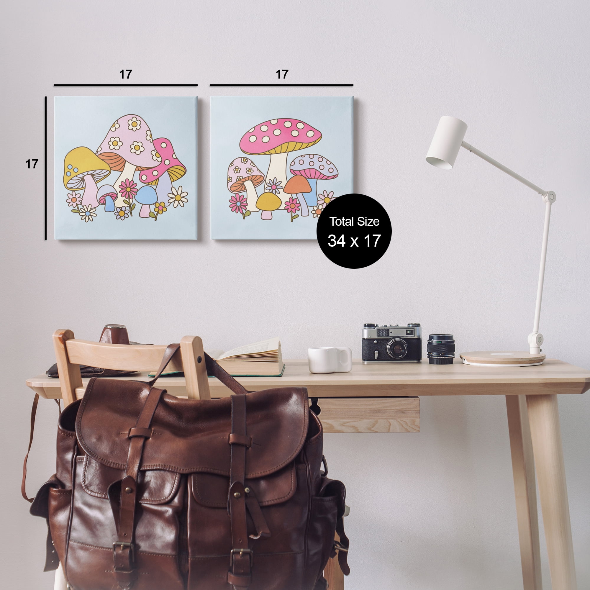Stupell Industries Groovy Floral Mushrooms Botanical & Floral Painting Gallery Wrapped Canvas Art Print Wall Art, 17 x 17, Set of 2