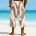 thumbnail image 5 of Favoffer Men Linen Cropped Pants Vertical Stripe Pattern Elastic Waist Waistband Button Fly Closure Side Pockets Capri Pants for Daily Walking Casual Outdoor, 5 of 9