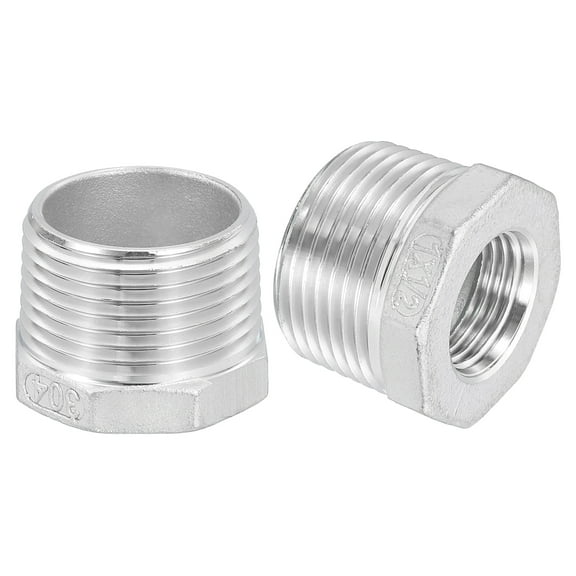 Uxcell 2Pack 1" Male NPT to 1/2" Female NPT 304 Stainless Steel Reducer Hex Bushing
