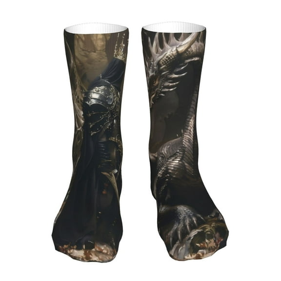 Salouo Medieval Knight And Dragon Pattern Fun Novelty Crew Socks,Casual Athletic Socks Neutral Socks