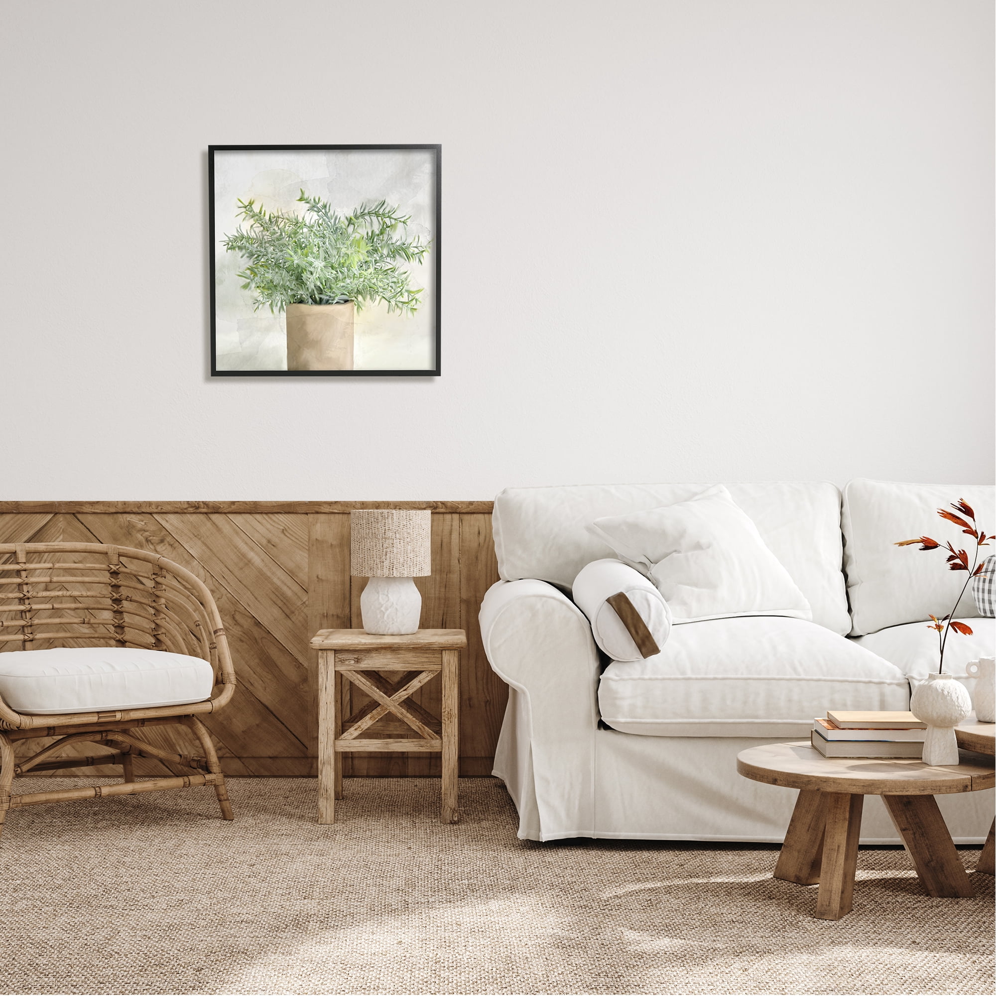 Stupell Industries Rustic Potted Herb Plant Overflowing Leaves Design Painting Black Framed Art Print Wall Art, Design by Kim Allen