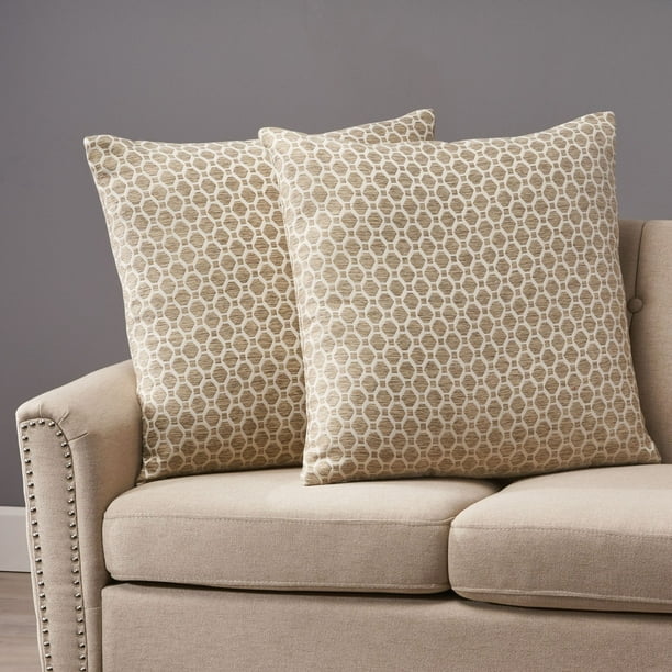 Set Of 2 Brown And Beige Contemporary Throw Pillows With Removable Cover 25 Com Beige Contemporary Throw Pillows, Sofa Pillows With Removable Covers
