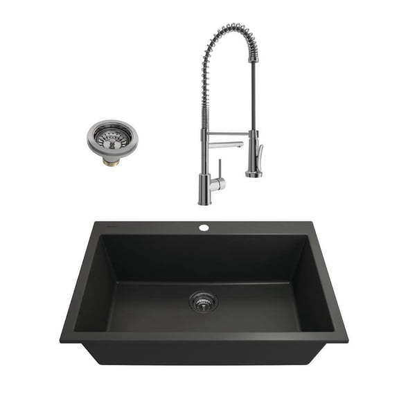 BOCCHI 1604-504-2019CH Dual Mount Granite Composite 33" 1 Bowl Kitchen Sink Kit