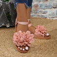 thumbnail image 2 of Rokment Women's 3D Lace Flower Flat Dress Sandals Boho Beach Summer Fashion Casual Low Heels Elastic Strap Slingback Walking Sandals for Comfortable Vacation Pink Size 9, 2 of 7