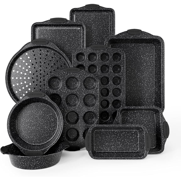Country Kitchen 10-Piece Stackable Bakeware Set, Non-stick & Easy Release Baking Pans Set, Black