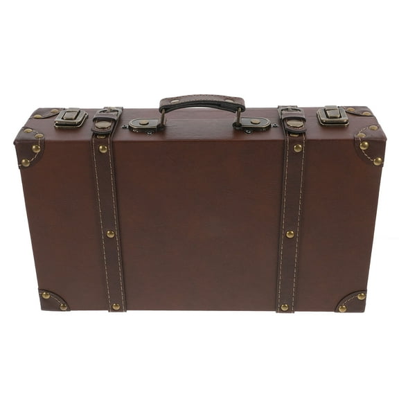 SEWCHICS Retro Vintage Suitcase with Leather Material for Home Decor and Photo Props Spacious British Style Storage Box 28.5x16.5x13 Inches