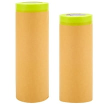 Brown 2 Rolls 2 Sizes Painter Tape Paper Pre Taped Masking Waterproof Automotive Paint Drape Adhesive Protective Film Paper for Window Cars Skirting Floor Furnitures Protections Covering