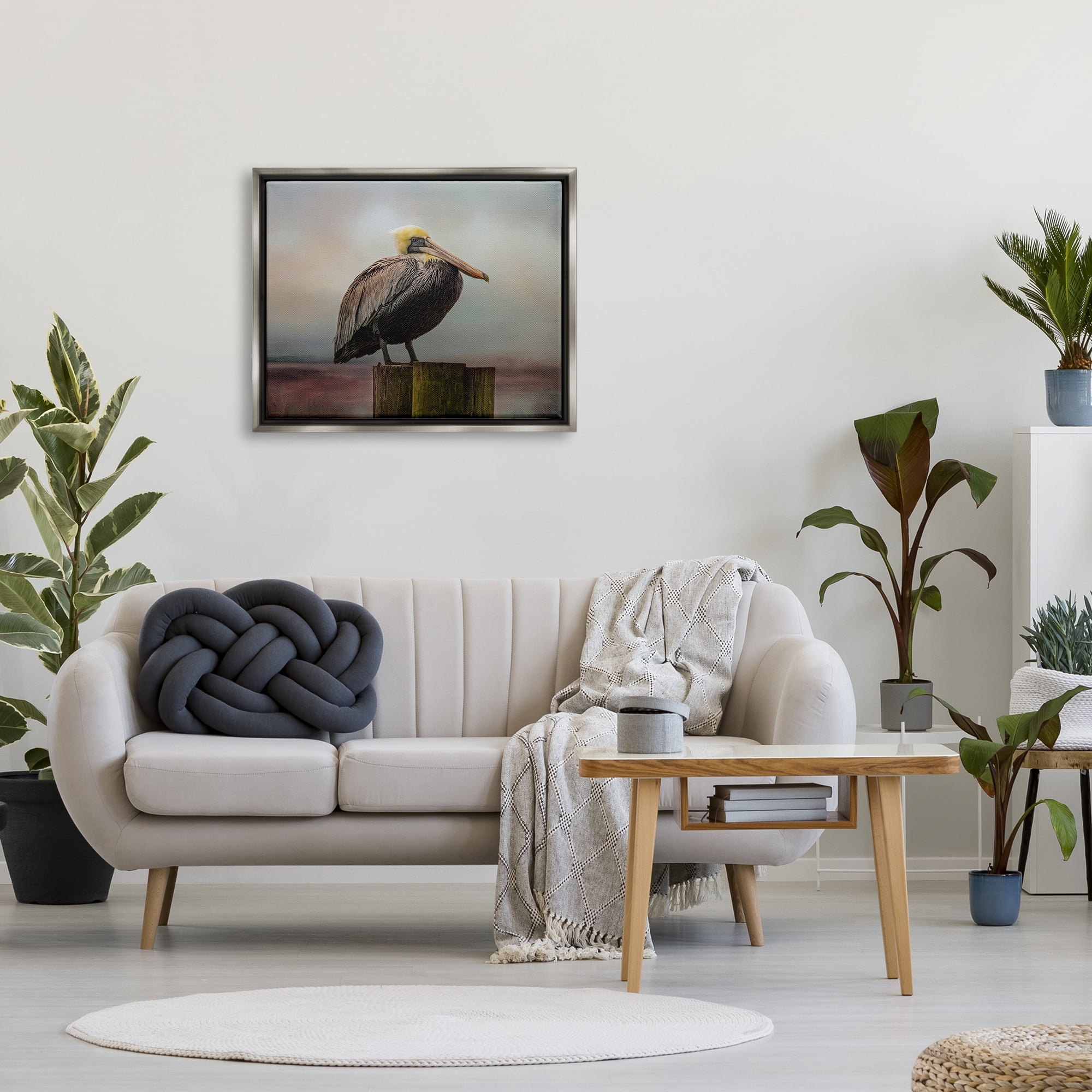 Stupell Pelican Perched Wildlife Nature Animals & Insects Photography Gray Floater Framed Art Print Wall Art
