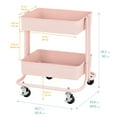 thumbnail image 2 of ECR4Kids 2-Tier Metal Rolling Utility Storage Cart, Multipurpose Organization, Pink, 2 of 9