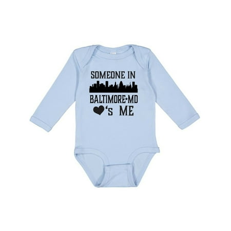 

Inktastic Baltimore Maryland Someone Loves Me Skyline Gift Baby Boy or Baby Girl Long Sleeve Bodysuit