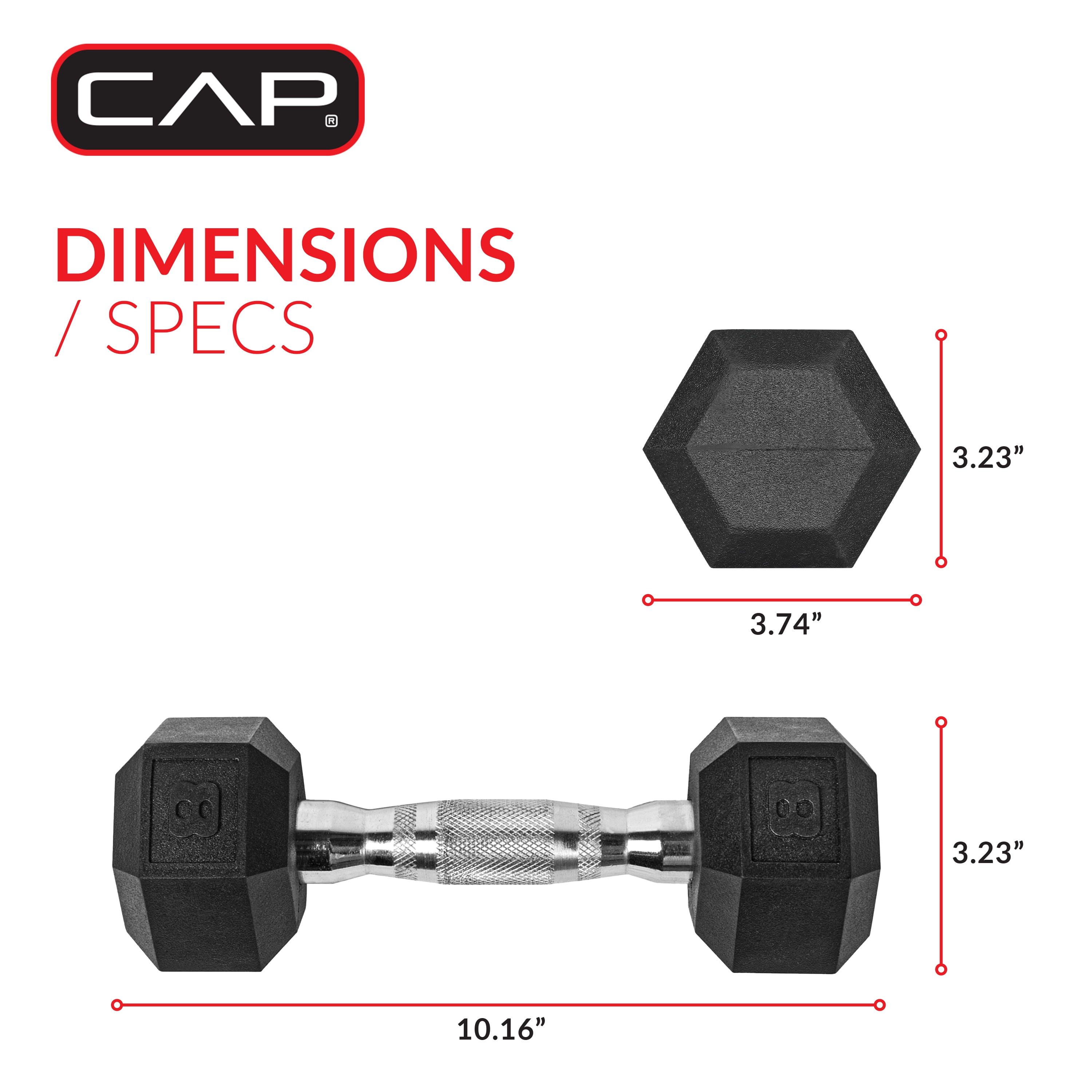 CAP Barbell, 8lb Rubber Hex Dumbbell, Single
