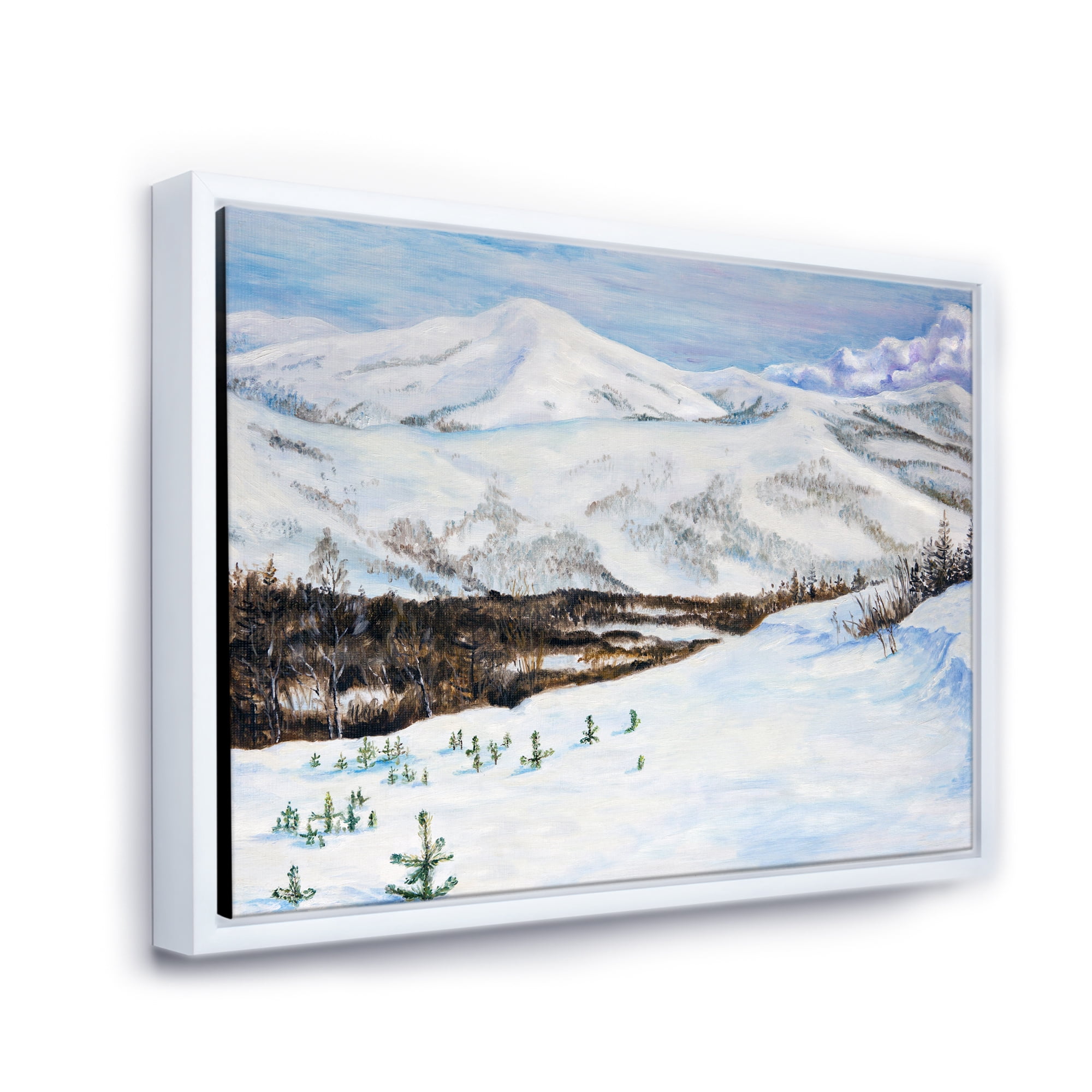 Designart 'Snow-Capped Mountains With Winter Landscape' Traditional Framed Canvas Wall Art Print