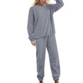 thumbnail image 2 of Womens Winter Pajamas Sets Soft Flannel Pajama Cozy Thermal Sleepwear Outfit Long Sleeve Top Pants Loungewear Nightwear Two Piece Lounge Pjs Pajamaâs for Women Set Grey One Size, 2 of 3