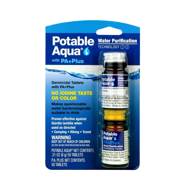 Tabletas de purificación de agua potable Aqua PA Plus 50ct x2