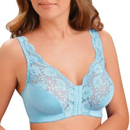 

Spdoo Plus Size Womens Wirefree Lace Front Closure Bra Blue 4XL